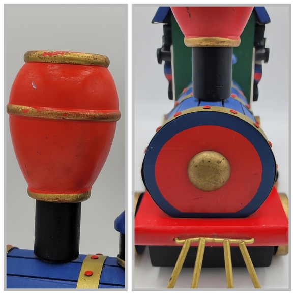 Rustic Wooden Christmas Train Snowman Locomotive Folk Art Holiday Decor 1990s - Picture 15 of 16